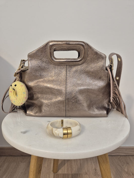 Taupe Leather Fringe Bag
